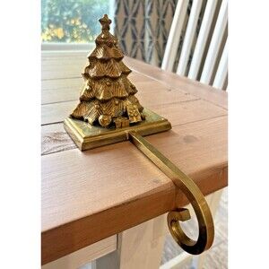 Vintage Brass Stocking Holder Christmas Tree Long Arm 3D Mantel Hanger Hook